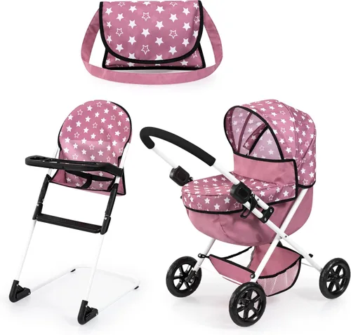 Miniatura 8 de Bayer Juego de cochecito y accesorios para cochecito de muñeca, muñeca de 18 pulgadas, azul, corazones rosados, incluye manta y bolsa de hombro