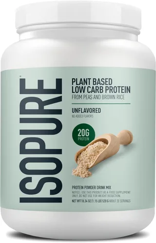 Isopure Proteína en Polvo a Base de Plantas, Sin Lactosa, Sin Gluten, Con Hierro, Sin Sabor, 20 g de Proteína Vegetal por Porción, 1.15 Libras, 20