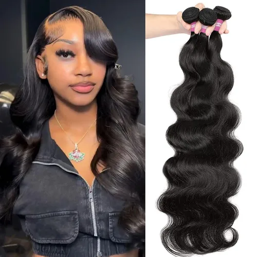 Miniatura 43 de DMKEEP Extensiones de cabello humano ondulado con cierre, 12, 14, 16+10 pulgadas, 100% cabello virgen brasileño sin procesar, 3 paquetes con cierre