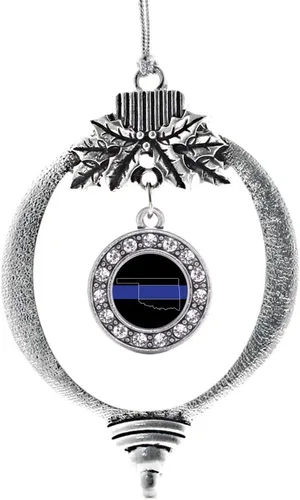 Miniatura 127 de Inspired Silver - Bonita bandera estadounidense - Adorno de Navidad plateado - Adorno de árbol de Navidad con dije circular con circonita cúbica