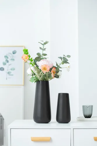 Miniatura 3 de Jarrón de cerámica negro mate de 11 pulgadas de alto para flores y hierba de pampas, jarrones decorativos de estilo rústico clásico para decoración