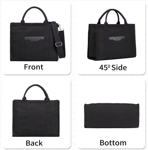 Miniatura 4 de The Tote Bags - Bolso de lona para mujer, bolso de hombro con cremallera y correa de doble ajuste para oficina, viajes, escuela