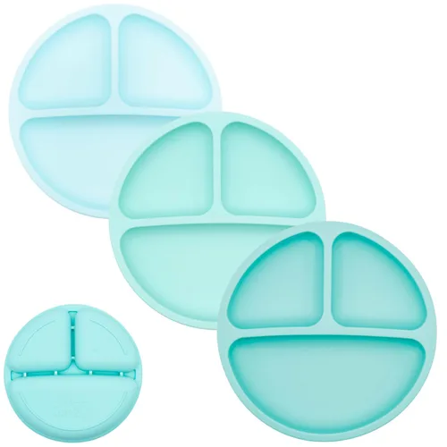 Miniatura 10 de Platos de silicona 100% para niños pequeños Juego de 3 piezas Platos de bebé con división No tóxicos, sin BPA Apto para lavavajillas y Azul