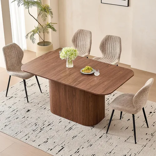 Miniatura 24 de Juego de 4 mesas de comedor grandes de 63 pulgadas para 4, esquinas redondeadas, mesa de cocina rectangular moderna de madera con sillas Boucle