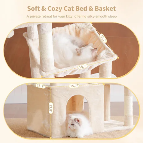 Miniatura 6 de Heybly Árbol para gatos resistente, torre para gatos de interior grande para adultos, casa condominio alta para gatos con zócalo extragrande