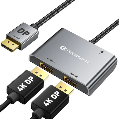 Miniatura 8 de Reborn Adaptador DisplayPort a HDMI dual 4K @60Hz Puerto de pantalla a HDMI 1 en 2 salidas divisor para monitor dual pantalla extendida, adaptador