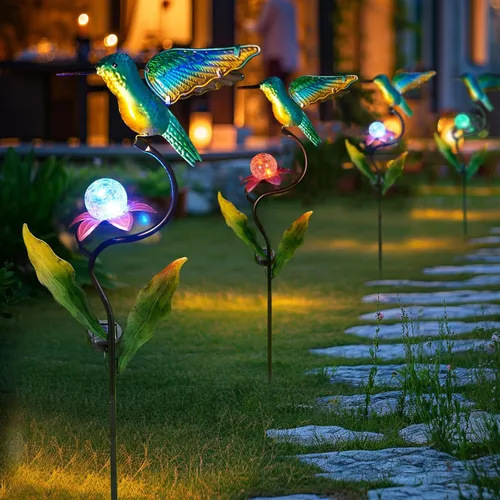Miniatura 7 de HONGLAND Luces solares para exteriores para decoración de jardín, luces solares de colibrí de 46 pulgadas para exteriores, estacas decorativas