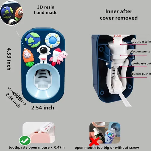 Miniatura 6 de Dispensador automático de pasta de dientes y soportes para pasta de dientes y taza montada en pared, juego de 3 piezas, montado en pared para baño