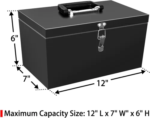 Miniatura 5 de Peastorm Pequeña caja de herramientas de metal de acero, caja de almacenamiento con cerradura para almacenar artículos valiosos, documentos