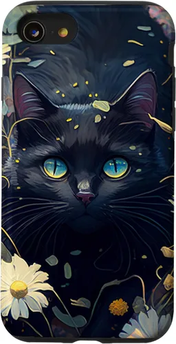 Miniatura 18 de iPhone 16 Cute Black Cat In Botanical Flower Garden Aesthetic Cat Case