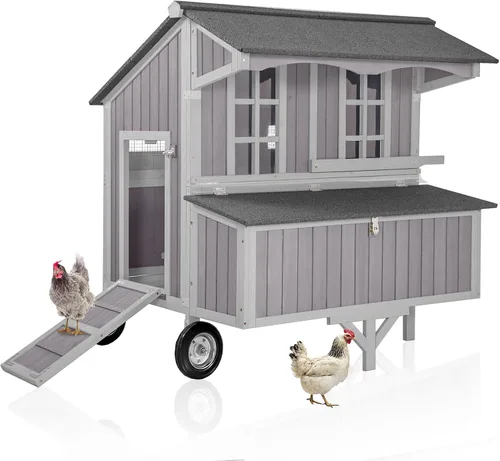 Miniatura 9 de Gallinero grande de metal con cubierta impermeable, jaula para aves de corral para caminar al aire libre con perca de gallo, corralito