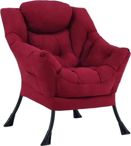 Miniatura 18 de MBOOYOME - Silla perezosa con otomano plegable, sillón de acento moderno de ocio con reposabrazos y bolsillo lateral y reposapiés plegable, silla