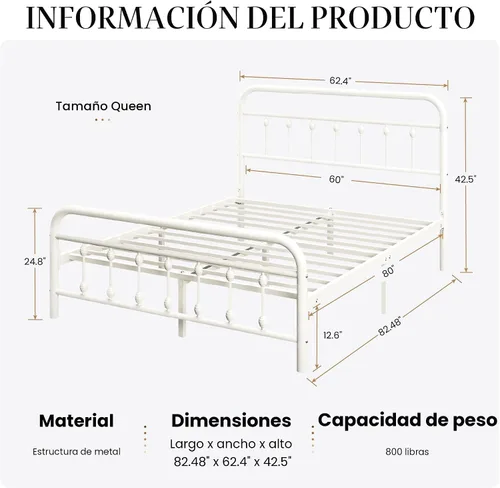 Miniatura 2 de SHA CERLIN Estructura de Cama de Plataforma de Metal Tamaño Queen con Cabecera y Pie de Cama de Hierro Forjado Estilo Victoriano, Fácil Montaje
