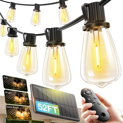 Miniatura 14 de addlon Luces de Cadena Solares de 33 (27+6) Pies Impermeables, Luz de Patio Solar con Control Remoto y Puerto USB, 9+1 Bombillas LED Irrompibles, 3