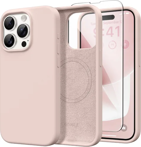 Miniatura 281 de GONEZ Funda de silicona para iPhone 14 Pro Max, compatible con MagSafe, con protector de pantalla + protector de lente de cámara, silicona líquida a