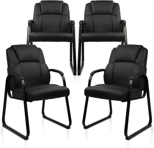Miniatura 12 de CLATINA Silla de oficina para invitados de cuero con reposabrazos acolchado y base de trineo, silla de escritorio sin ruedas para recepción, Base