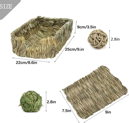 Miniatura 6 de Hamiledyi Cama de hierba de conejo, alfombrilla de heno natural hecha a mano, bolas masticables para conejo, jerbo, chinchilla, cobaya, hurón, otros