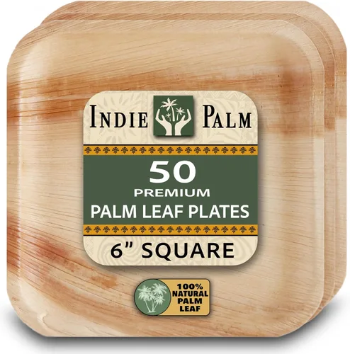 Platos cuadrados desechables de hoja de palma de 6 pulgadas, paquete de 50 | Resistentes y compostables | Alternativa natural y resistente a los