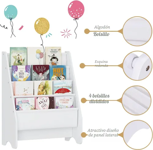 Miniatura 6 de UTEX Estantería para niños, estante para libros para habitaciones de niños, estantería de 4 niveles para niños, niños pequeños, estante para libros