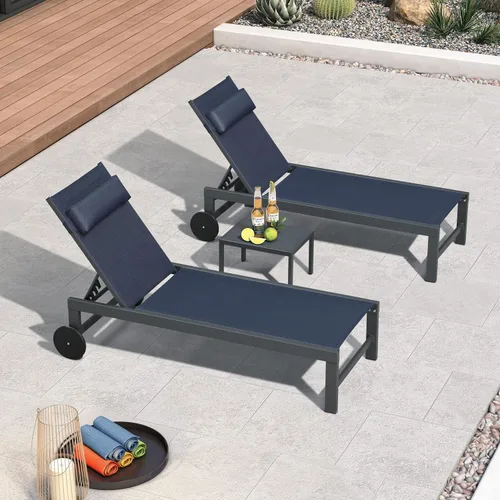 Miniatura 10 de PURPLE LEAF Juego de sillas de lounge al aire libre de gran tamaño de 3 piezas para patio, tumbona para piscina, estructura de aluminio con mesa