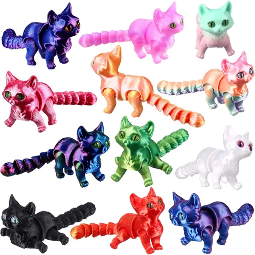 Miniatura 23 de Honoson 12 piezas de animales impresos en 3D 3D mini animales flexibles y articulados pequeños para aliviar el estrés de mascotas, para adultos