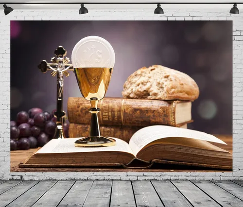 Miniatura 4 de Telón de fondo de tela de 5 x 3 pies para la primera comunión, objetos sagrados, Biblia, pan, vino, fotografía, fondo, iglesia cristiana, evento