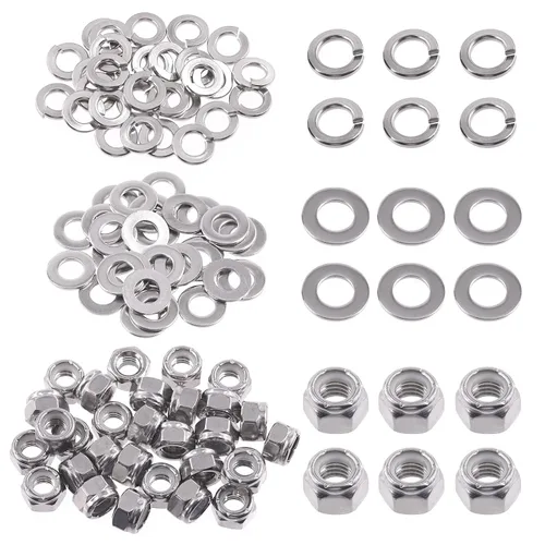 Miniatura 13 de Swpeet Kit de surtido de 150 piezas de tuercas hexagonales de bloqueo de acero inoxidable SAE 304 de 1/4"-20 y arandelas planas de 1/4