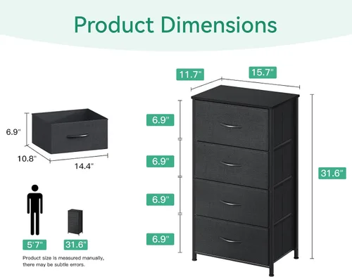 Miniatura 3 de AODK - Cómoda para dormitorio con 4 cajones de almacenamiento, cómoda pequeña de tela con marco de acero resistente, color negro