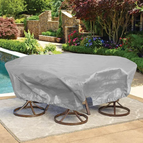 Miniatura 11 de Bynbbur Funda impermeable para muebles de patio de 13 pies con dobladillo de cuerda de alambre en todos los bordes, fundas redondas para piscina