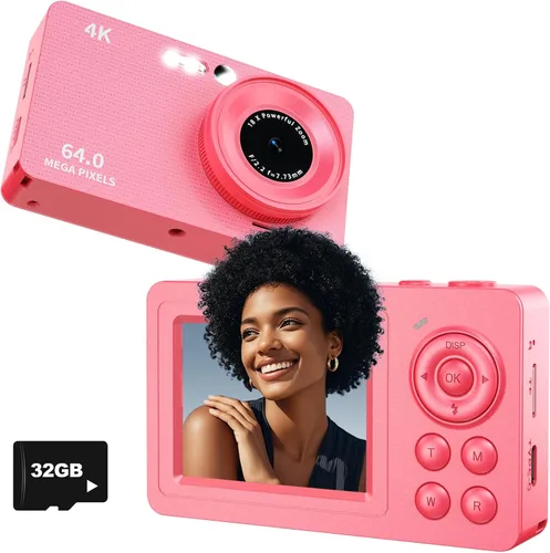 Miniatura 8 de Cámara digital 4K de 64 MP, mini cámaras compactas con zoom de 18X, antivibración, tarjeta de 32 GB, cámaras de viaje portátiles de enfoque