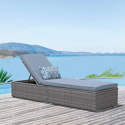 JOIVI Tumbona para exteriores, sillas de mimbre de polietileno para todo tipo de clima, sillas de piscina para exteriores, silla reclinable de ratán
