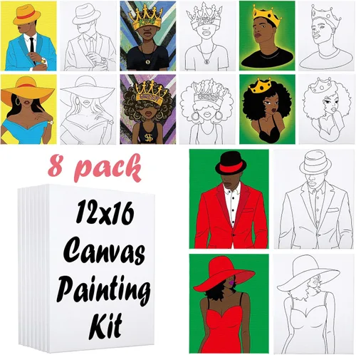 Paquete de 8 lienzos predibujados para pintar para adultos, suministros para fiestas de pintar y beber, juego de pintura en lienzo para artistas,