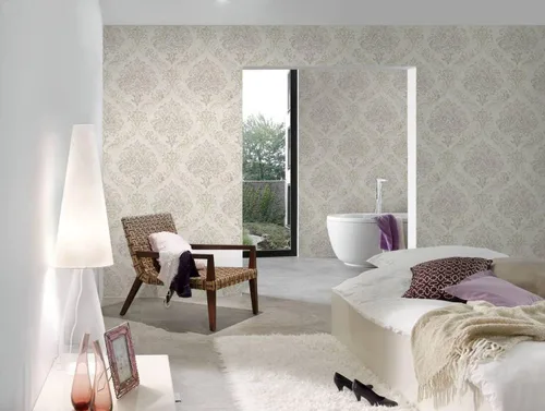 Miniatura 5 de CONCORD WALLCOVERINGS ™ Papel pintado moderno con textura, barroco, clásico, pared de vinilo, dorado, metálico, blanco, 21 pulgadas x 33 pies