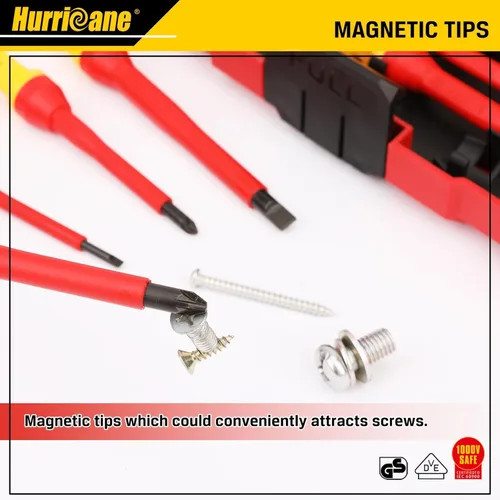 Miniatura 5 de HURRICANE Juego de destornilladores aislados para electricista profesional de 13 piezas, 1000V Cr-V punta magnética, herramientas eléctricas