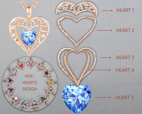 Miniatura 53 de Collar de cristal de 5 corazones, chapado en oro rosa de 18 quilates, colgante con cadena de plata de ley 925 de 18 + 2 pulgadas, joyería de piedra