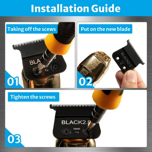 Miniatura 3 de Cuchillas de repuesto compatibles con recortadoras Babyliss FX707z, FX787, FX726, 1 paquete, negro clásico