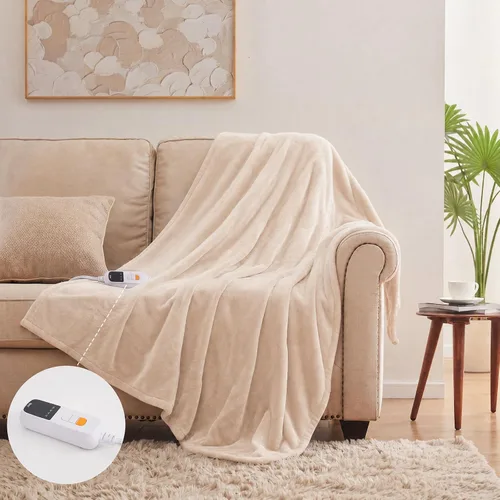 Sealy - Manta eléctrica térmica tamaño 50"x60", manta eléctrica de franela doble suave con 6 niveles de calor y apagado automático de 2-10 horas,