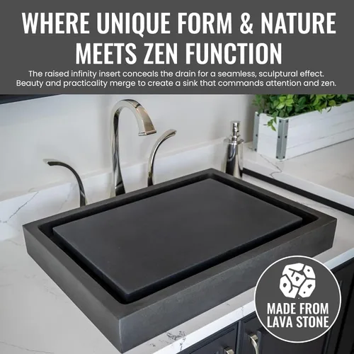 Miniatura 3 de Eden Bath EB_S006LS-H - Fregadero rectangular de piedra infinita para piscina, piedra de lava afilada Negro