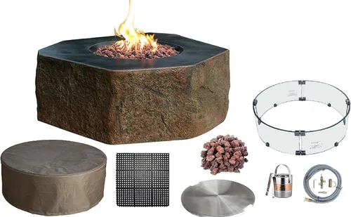 Miniatura 17 de Elementi+ Mesa de Fuego de Gas Colorado de Hormigón Fundido de 56" Rectangular, Hoguera al Aire Libre con Ignición Electrónica Incluye Cubierta
