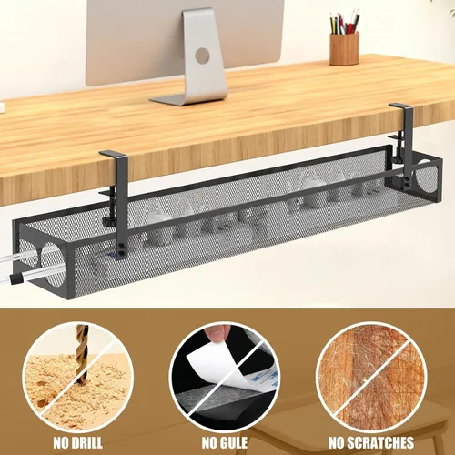Miniatura 6 de Organizador de cables para debajo del escritorio, 26 pulgadas, organizador de cables de metal, sin taladro, organizador de cables para escritorio