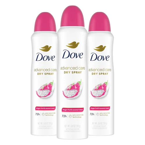 Dove Advanced Care - Desodorante antitranspirante en aerosol para mujeres, paquete de 3 unidades de fruta del dragón y crema de coco, 72 horas,