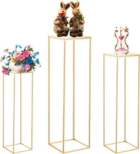 Miniatura 8 de 3 soportes de pedestal cilíndrico para fiestas, soportes cilíndricos redondos de metal dorado para flores de fiesta, columnas de exhibición, soporte