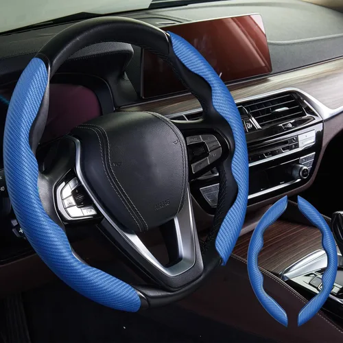 Miniatura 15 de WOCOCN 2 fundas para volante de automóvil, protector antideslizante de fibra de carbono para hombres y mujeres, múltiples opciones de color, Beige