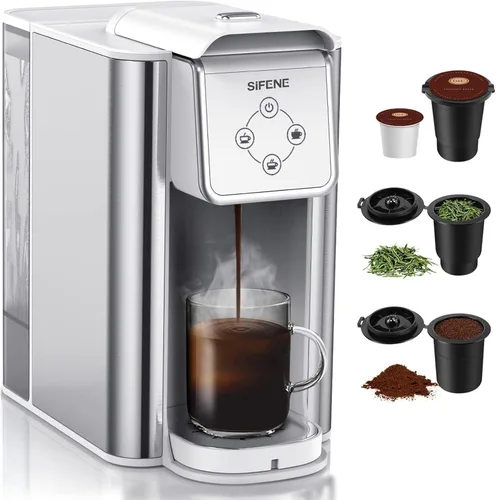 SIFENE Cafetera de goteo 3 en 1 de una sola porción, cafetera compacta compatible con K-Cup/K-Pod para café molido y té, depósito de agua extraíble