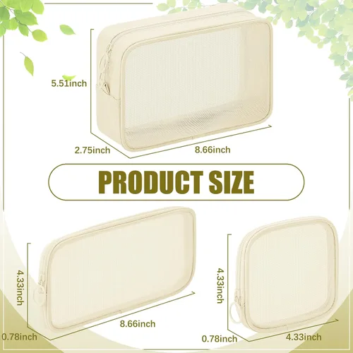 Miniatura 2 de Weewooday 4 piezas Bolsa de maquillaje de malla Bolsa de cosméticos de malla Bolsa de viaje para artículos de tocador con cremallera Mini bolsa