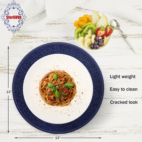 Miniatura 4 de Platos de carga azul marino con bordes abalorios, juego de 6 platos de plástico para bodas a granel para platos de cena, decoración de mesa