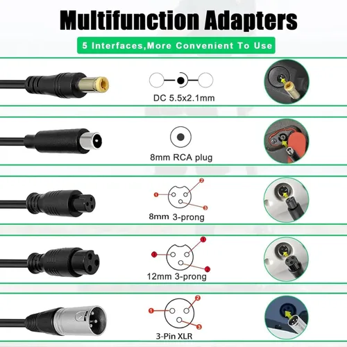 Miniatura 2 de Cargador de patinete eléctrico de 42V 2A con enchufes 5 en 1 para Bird, Gotrax, Segway, Pocket Mod, Sports Mod, Voyage, Ninebot, Apex, Glider, XR