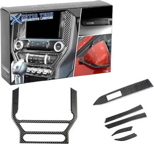 Miniatura 22 de Xotic Tech - Cubierta para panel de cambio de marchas, fibra de carbono suave auténtica, compatible con Ford Mustang 2015-2023 Negro carbón