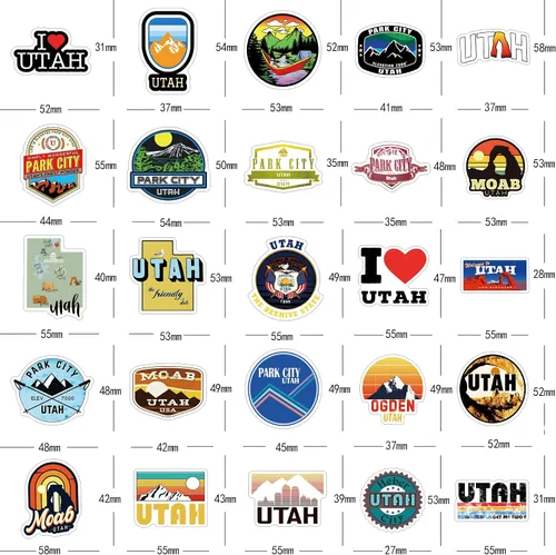Miniatura 2 de Paquete de 61 calcomanías de Utah, vinilo estético de Estados Unidos impermeable para botella de agua, patineta, laptop, teléfono, diario, álbumes