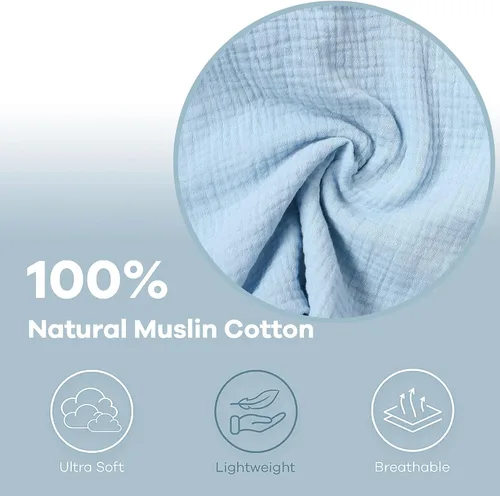 Miniatura 4 de Owlowla Funda de almohada de muselina para lactancia, funda de algodón suave para almohada de lactancia materna para bebé niño y niña (azul bebé)
